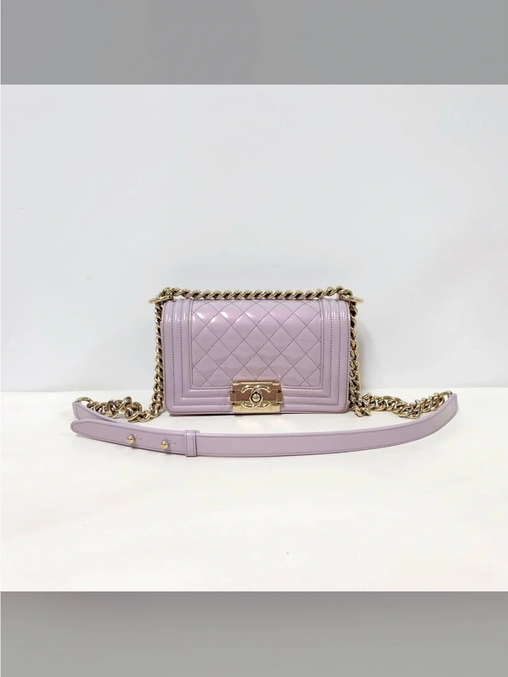 CHANEL Quilted Boy Crossbody Bag in Pale Lilac